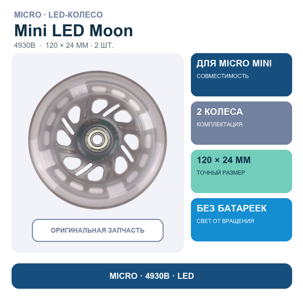 Комплект колес Mini LED лунный 120*24 мм (2 шт)