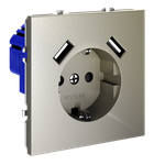 Розетка встраиваемая с заземлением и защитными шторками, 16А, с USB, A+A, (шелк) Voltum S70 VLS040404