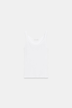 ZARA ТОП В РУБЧИК ИЗ ХЛОПКА, БЕЛЫЙ