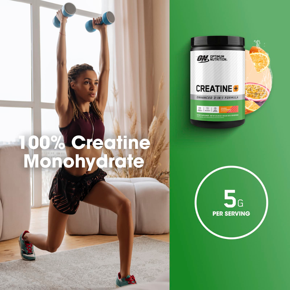 Optimum Nutrition, Creatine +, апельсин и маракуйя, 720 г (1,58 фунта)