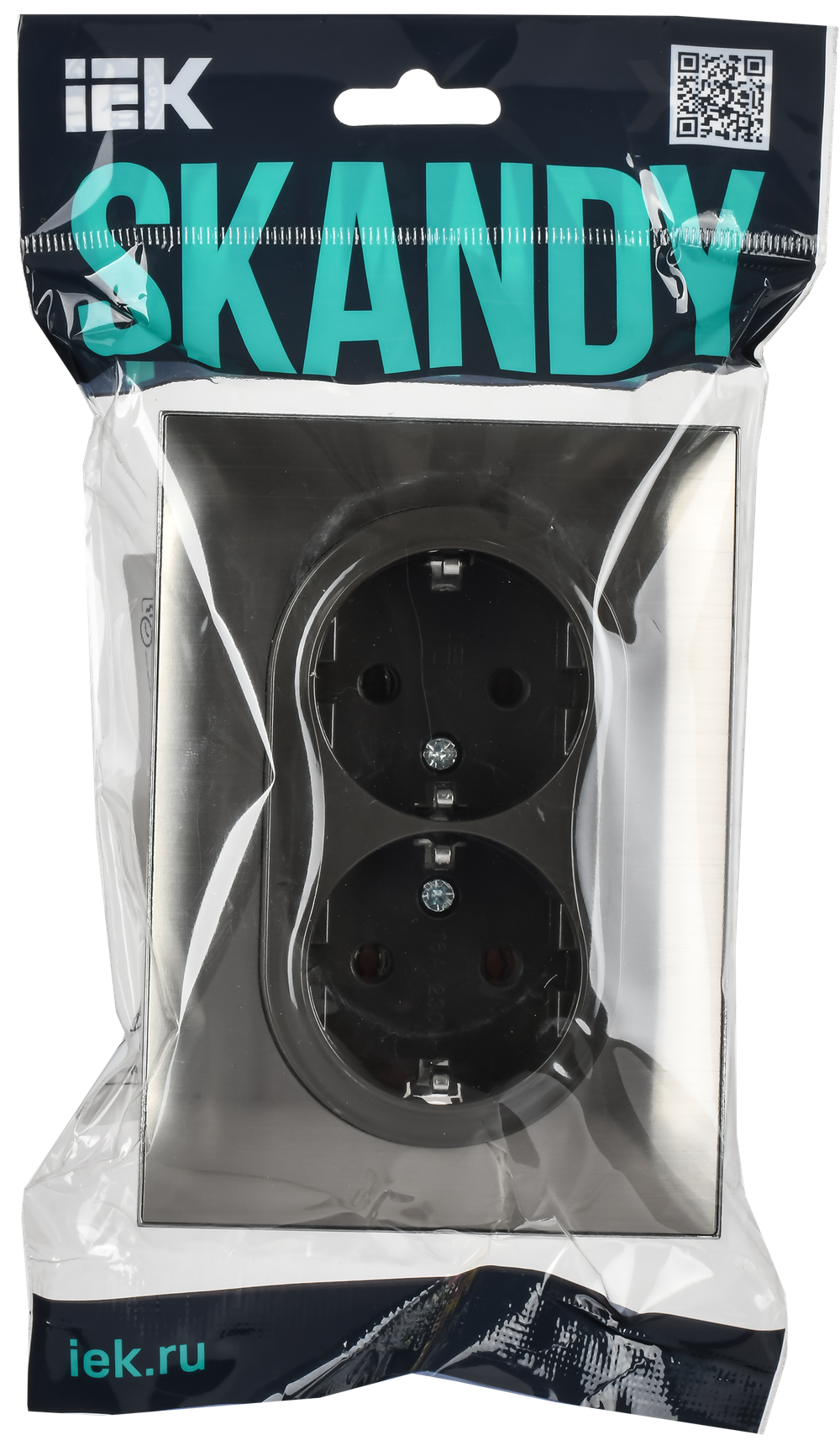 SKANDY Розетка 2-местная с заземлением без защитных шторок 16А в сборе SK-R08N металл никель IEK
