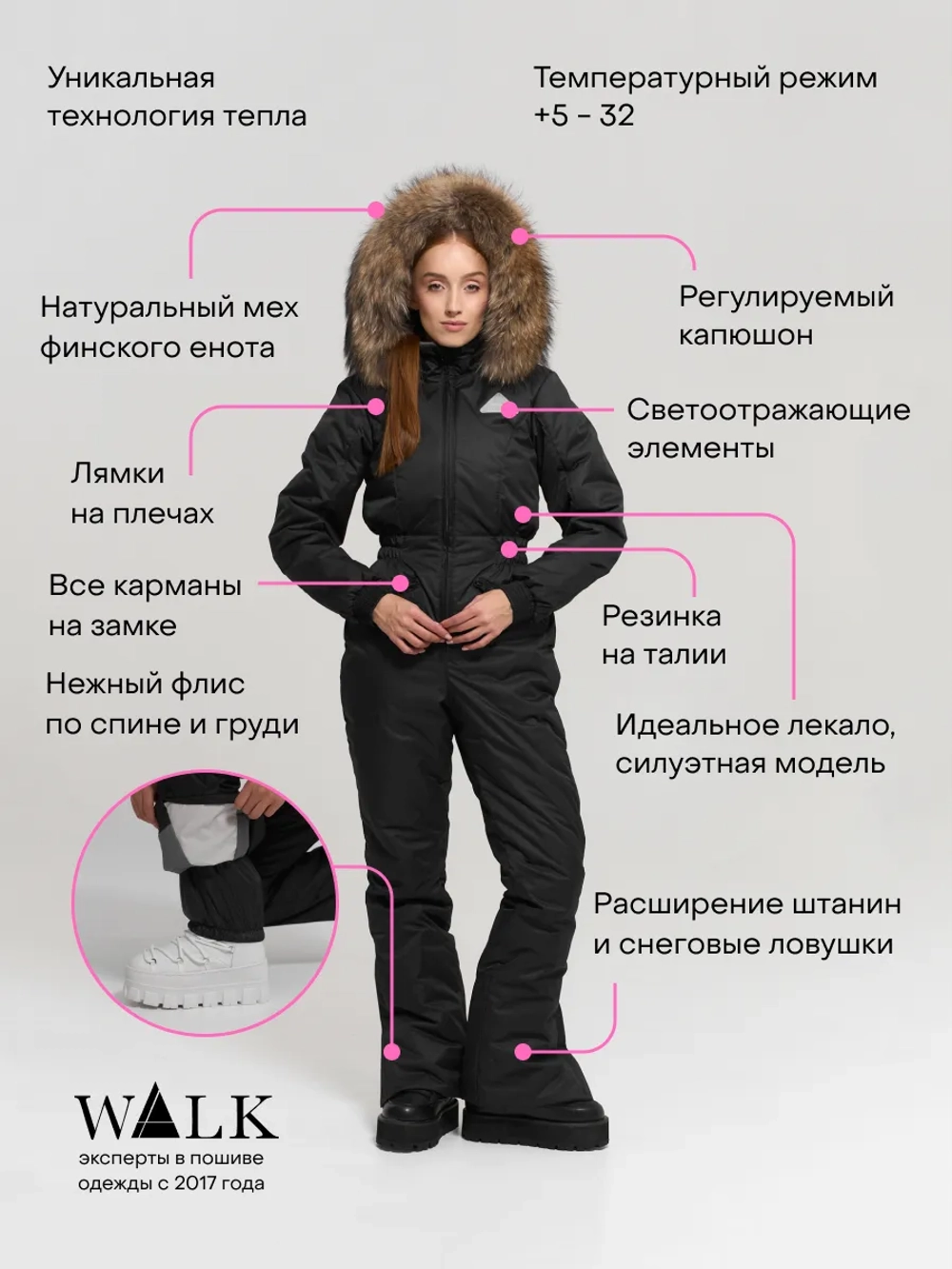 Стрела 2 Черный Комбинезон женский зимний