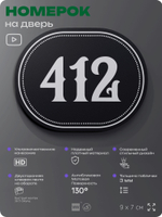 Номерок на дверь квартиры 412, для кабинета, офиса, шильдик 9 х 7 см, черный, Айдентика Технолоджи