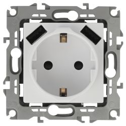 Розетка ЭРА Серия 12 12-4109-01 2P+E 16A-250В штор. с 2xUSB 5В-3А белый | Эра 12