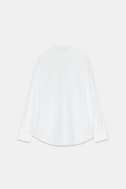 ZARA БАЗОВАЯ РУБАШКА ИЗ ПОПЛИНА, БЕЛЫЙ