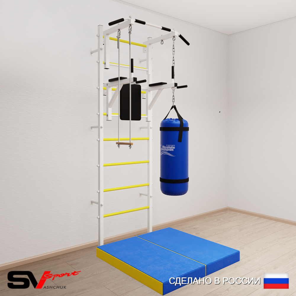 Шведская стенка Sv Sport усиленная 6736 (Турник стандарт/Брусья/Трапеция/Цепь/Мешок 22кг/Мат 1м)