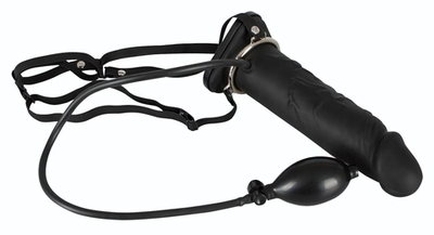 Полый страпон с эффектом увеличения Inflatable Strap-On - 18,5 см. (Цвет: черный)