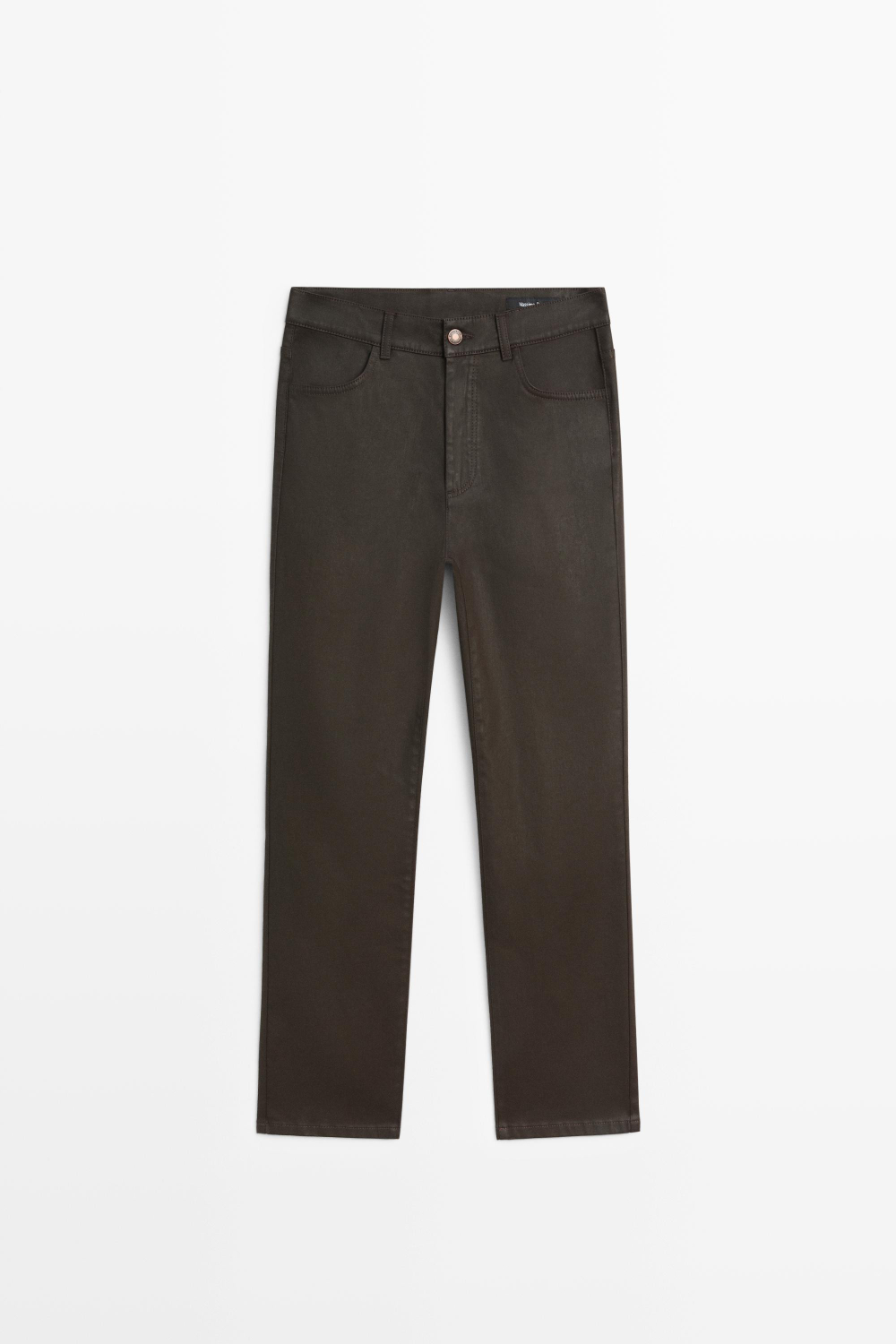 Massimo Dutti Вощеные прямые брюки, коричневый
