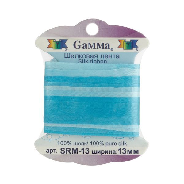 Лента (тесьма) шелковая 13.0 мм / 9.1±0.5 метров, M009 св.голубой/бирюзовый, Gamma SRM-13