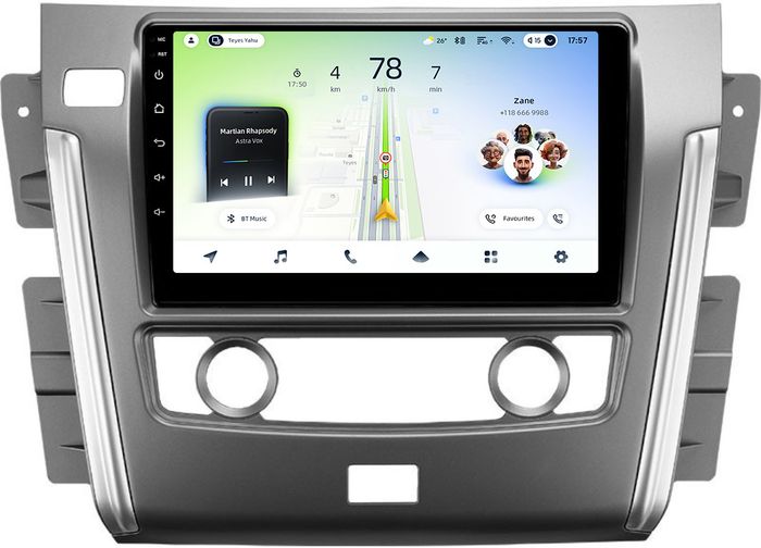 Магнитола для Nissan Patrol Y62 2010-2019 (экран климата внизу) - Teyes CC4L-DTS монитор 9" IPS, Android 14, Быстрая, Snapdragon 662, CarPlay, 4G SIM-слот