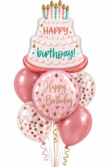 Фонтан шаров "Нежный тортик Happy Birthday"