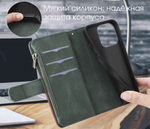 Дизайнерский чехол-книжка из кожи для XIAOMI REDMI NOTE 10 PRO / 10 PRO MAX с кошельком, 5 слотами для карт и подставкой