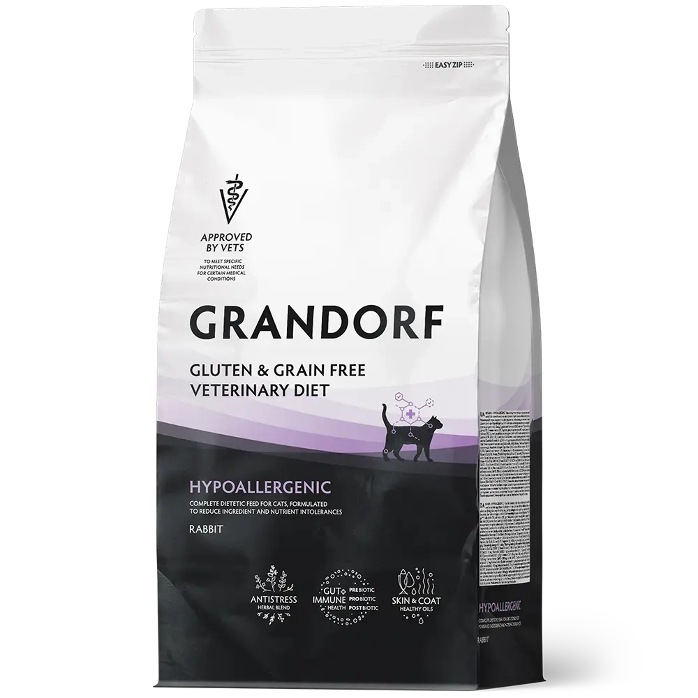 Сухой корм GRANDORF VETERINARY DIET Cat HYPOALLERGENIC Полнорационный диетический корм для кошек с пищевой аллергией или непереносимостью, кролик 2кг