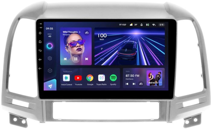 Магнитола для Hyundai Santa Fe 2 CM 2006-2012 (рамка серебро) - Teyes CC3 Android 10, Быстрая, CarPlay, SIM-слот
