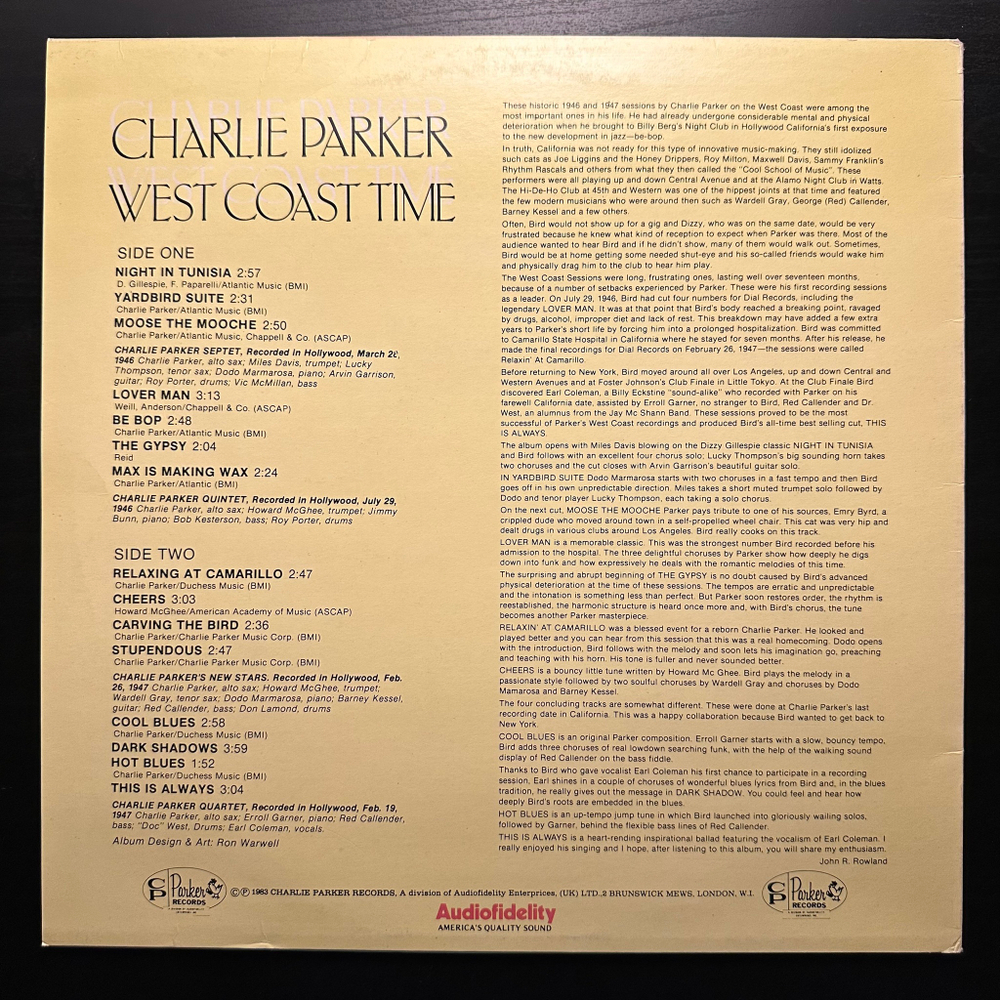 Charlie Parker ‎– West Coast Time (Англия 1983г.)