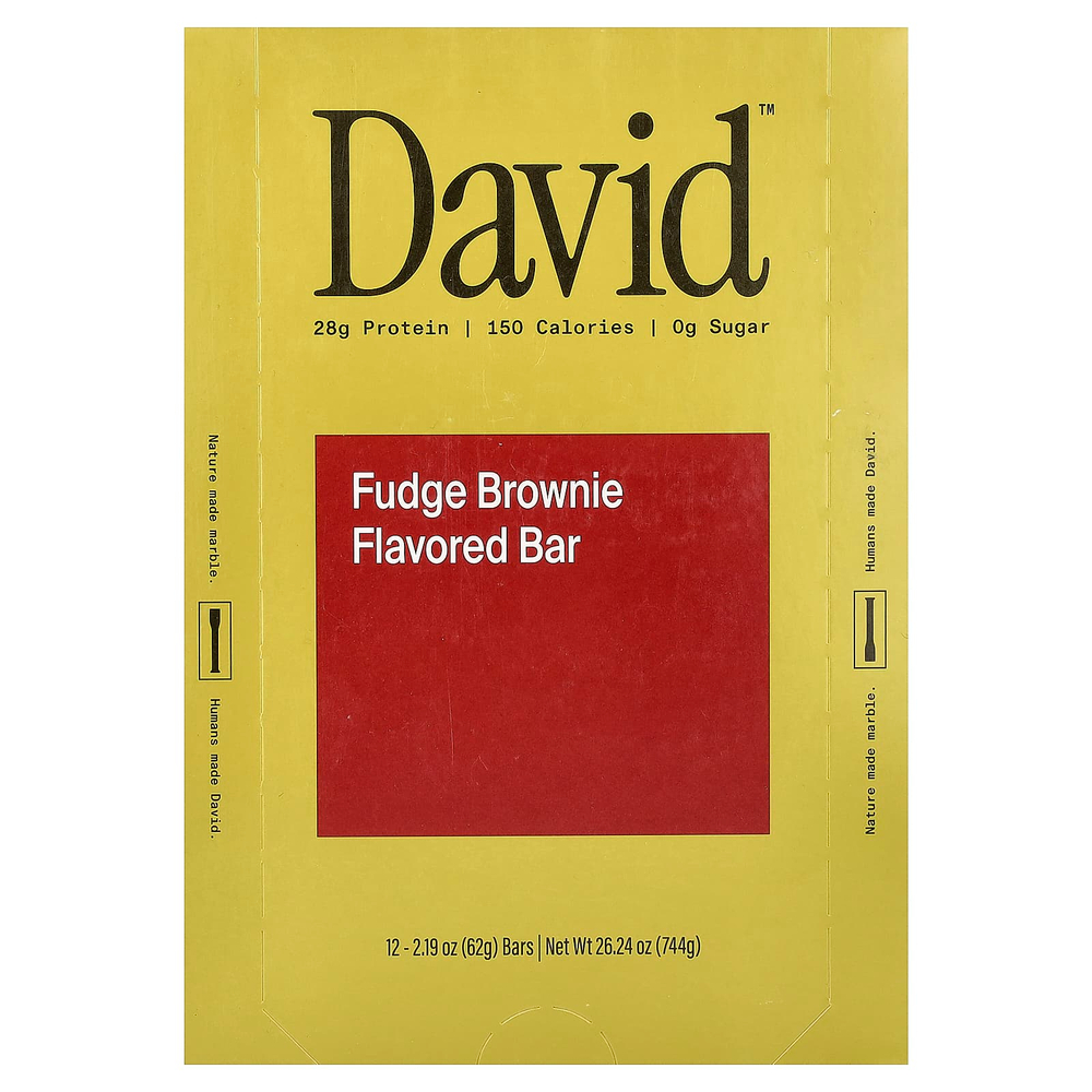 David Protein , Protein Bar, Fudge Brownie, 12 Bars, 2.19 oz (62 g) Each