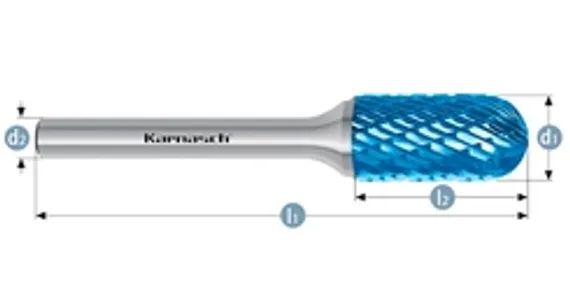 Борфреза твердосплавная Karnasch форма L (конус с закругленной головкой), 3х10х3х38 мм, универсальная насечка HP-3, покрытие Blue-Tec, арт. 11.5081-005
