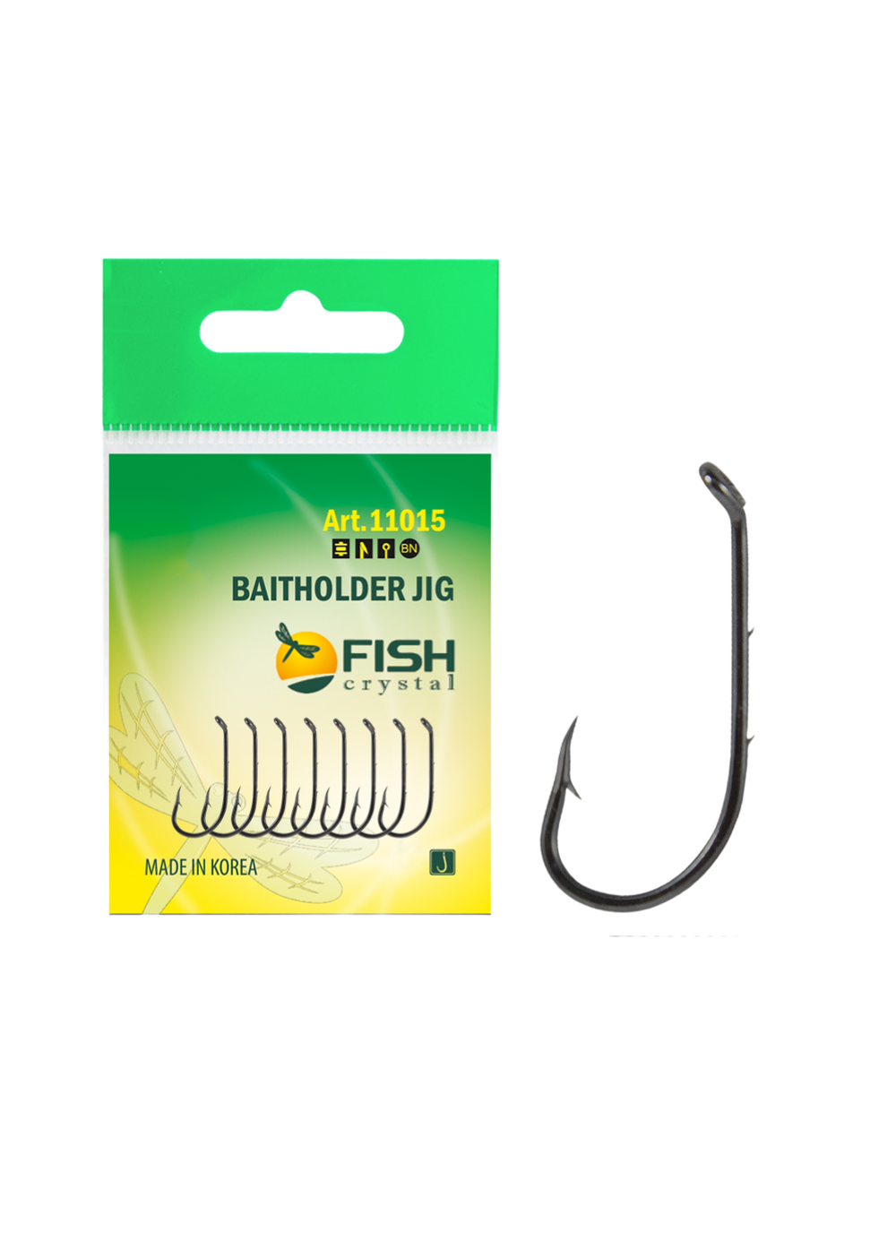 Крючок рыболовный Fish Crystal BAITHOLDER JIG с засечкой и ушком 11015 №8 (5 упаковок)
