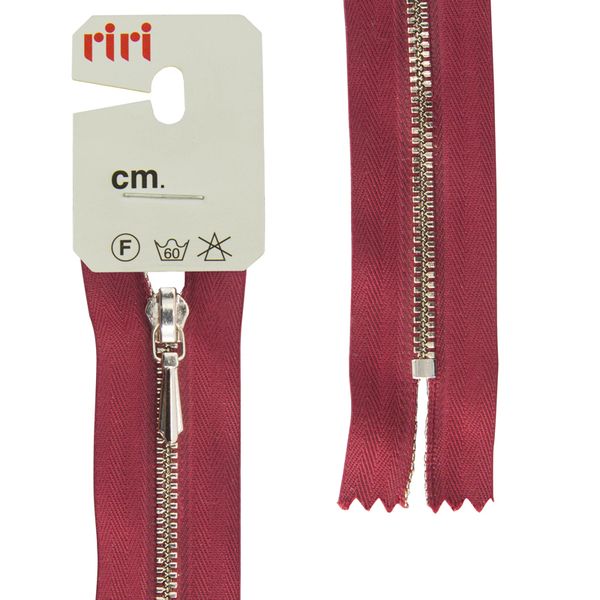 Молния металл RIRI Т3 (3 мм) 1 зам., н/раз., 18 см, Ni, слайд.Tropf, цв.2411, бордо, 1 шт