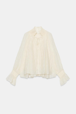ZARA БЛУЗА ИЗ СМЕСОВОГО ЛИОЦЕЛЛА СО СБОРКАМИ — ZW COLLECTION, ЭКРЮ
