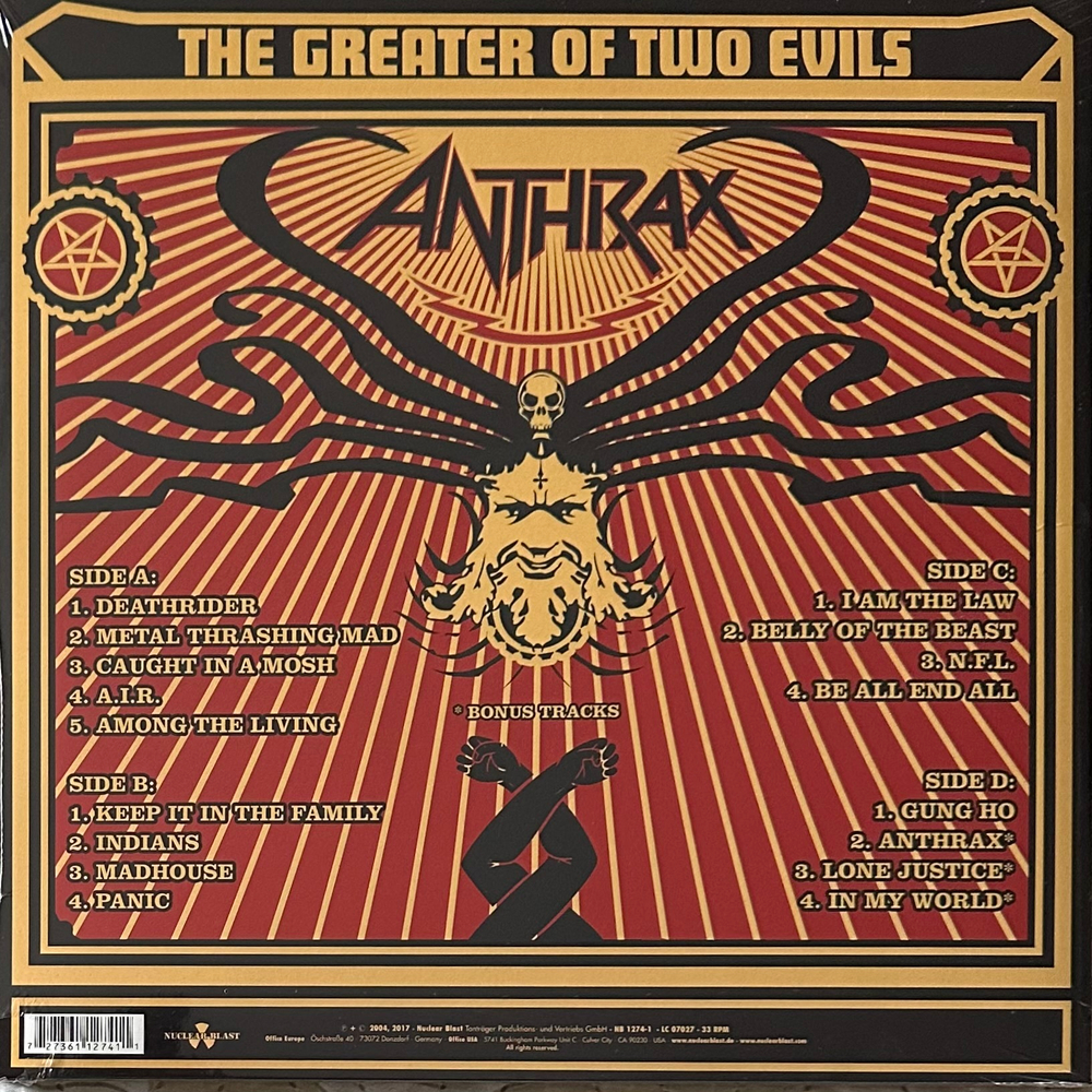 Anthrax ‎– The Greater Of Two Evils 2LP (Германия 2017г.)