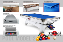 Стол бильярдный TAO-MI Model 2 пул 8 ft, (2040х1240), сукно Blue, сланец 25мм, массив дерева