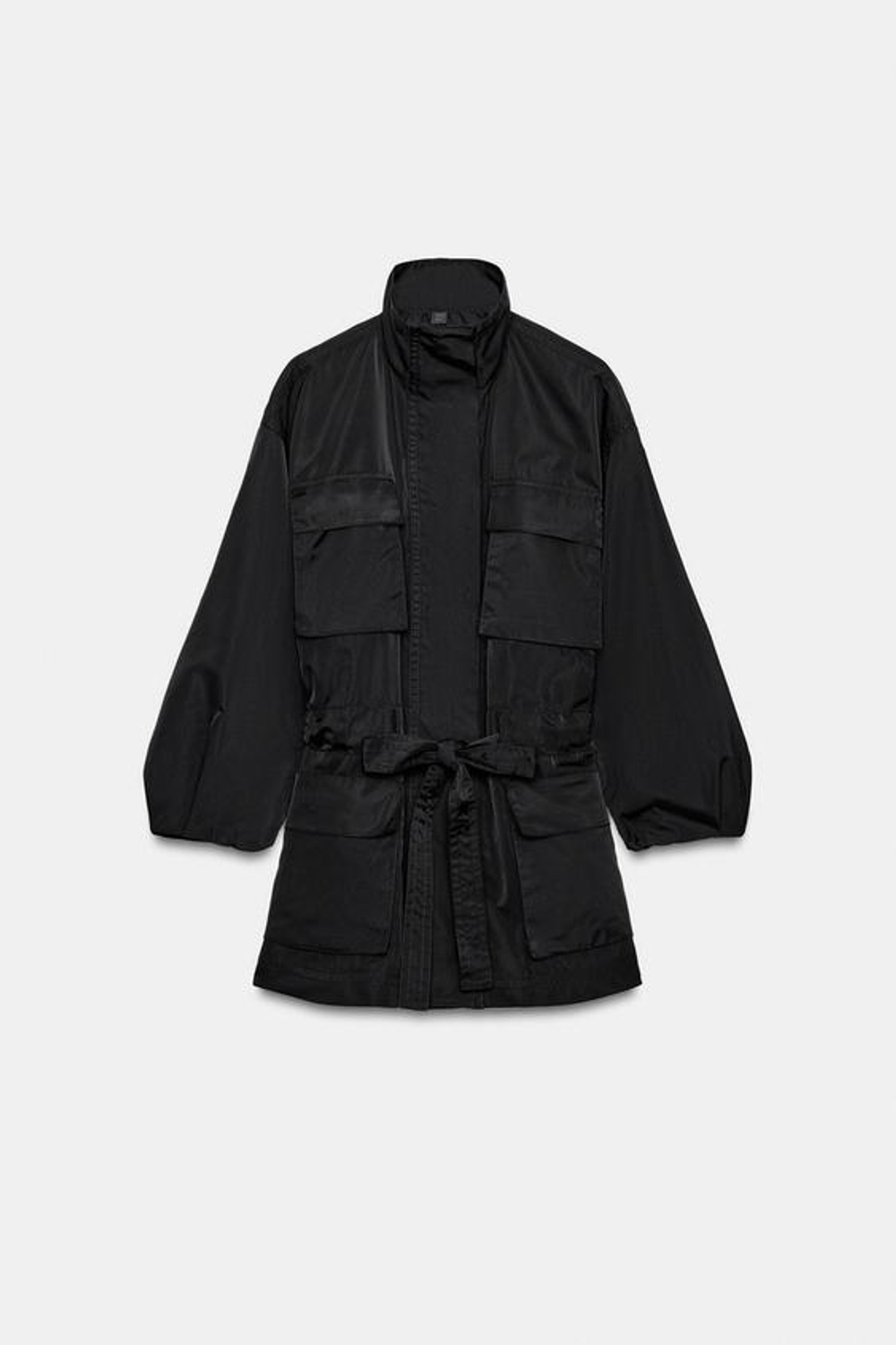 ZARA КУРТКА С ПОЯСОМ — ZW COLLECTION, ЧЕРНЫЙ