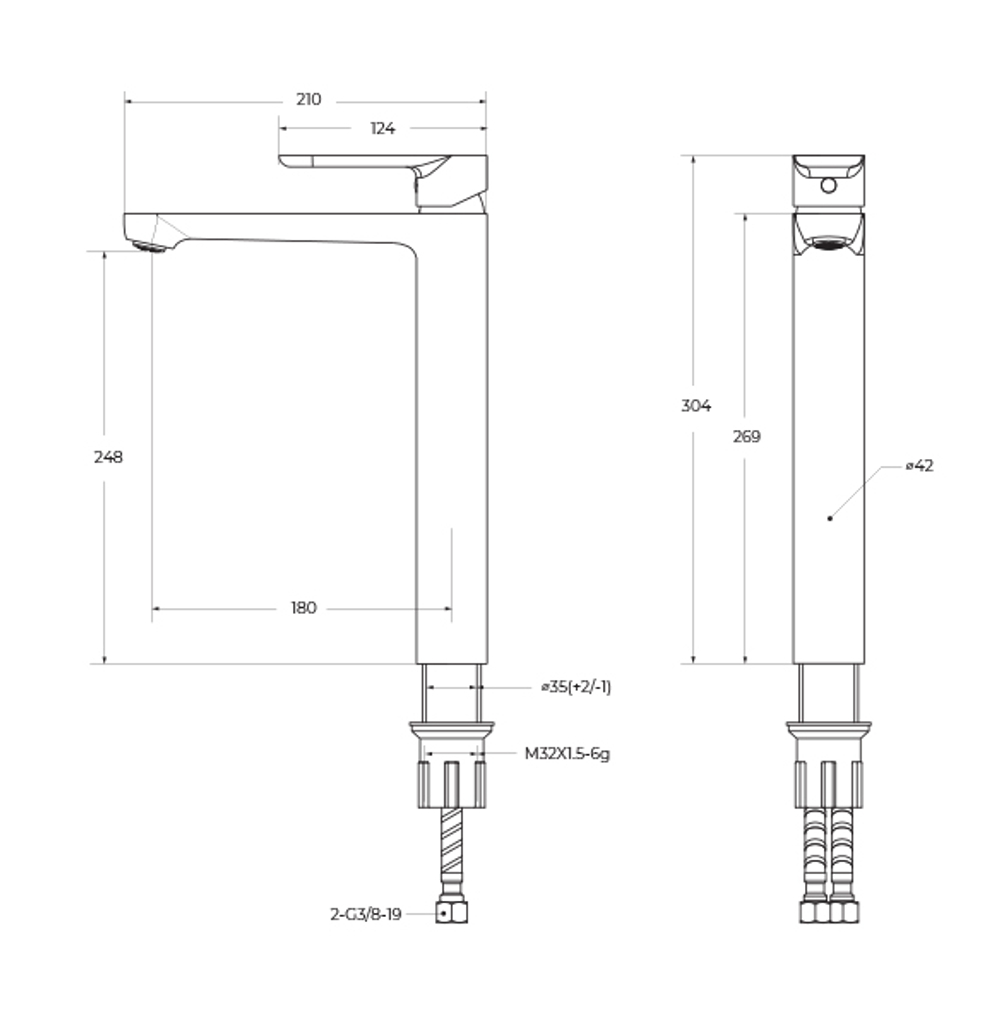 Смеситель CEZARES STYLUS-LC-IN-W0 для накладной раковины, без донного клапана