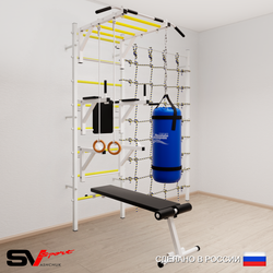 Шведская стенка Sv Sport усиленная 66110 (Турник рукоход/Брусья/Стойка/Скамья/Кольца/Цепь/Мешок 15кг/Канатный лаз)