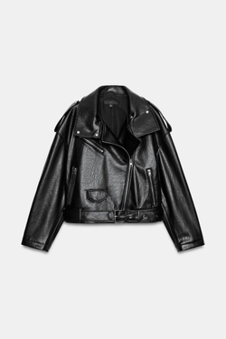 ZARA КУРТКА В БАЙКЕРСКОМ СТИЛЕ ИЗ ИСКУССТВЕННОЙ КОЖИ, ЧЕРНЫЙ