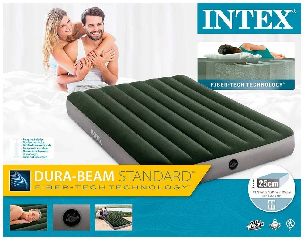 Мaтрас нaдувной Intex 64108 Prestige Downy 137х191х25 см / Крoвать нaдувная Интeкс двухспальная велюровая для дома и туризма