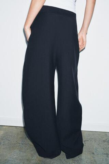 ZARA БРЮКИ WIDE-LEG С ЗАЩИПАМИ — ZW COLLECTION, МОРСКОЙ СИНИЙ