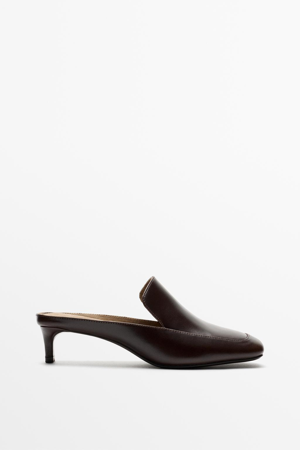 Massimo Dutti Лоферы на каблуке из кожи и парусины, коричневый
