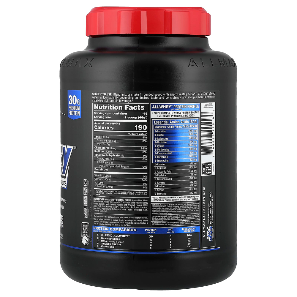 ALLMAX, CLASSIC ALLWHEY®, 100% источник сывороточного протеина, клубничный вкус, 2,27 кг (5 фунтов)