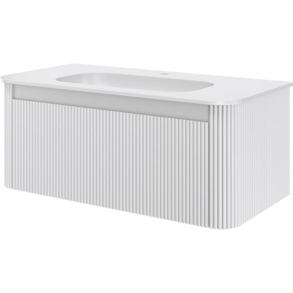 Тумба c раковиной VOI 786-100-MW+782-100-R-MW 100 см, на 1 отверстие, рифленая, MATT WHITE
