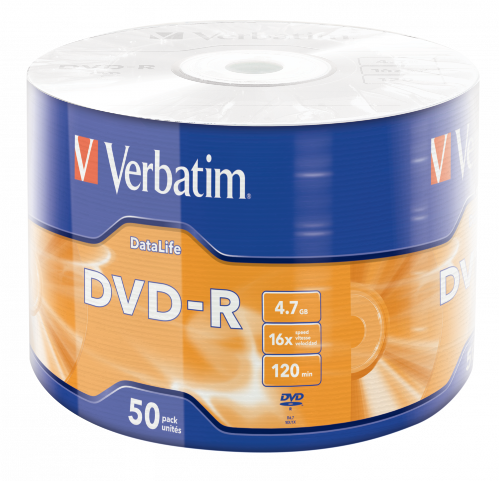 Оптический диск Verbatim DVD-R 16x 4,7GB DataLife Silver Mate, Bulk, 50 шт.