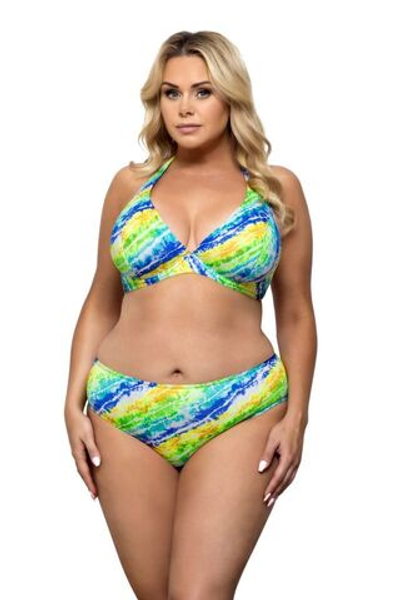 Раздельный купальник plus size с яркими диагональными полосами (Размер: 80F/40) (Цвет: разноцветный)