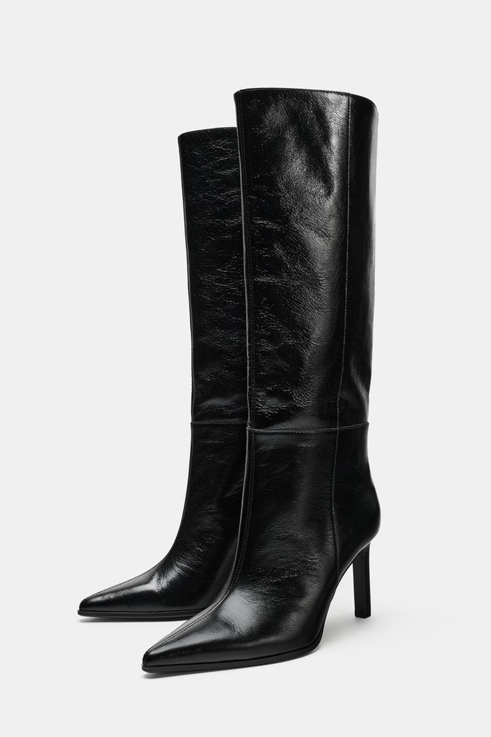 ZARA КОЖАНЫЕ САПОГИ НА КАБЛУКЕ, ЧЕРНЫЙ