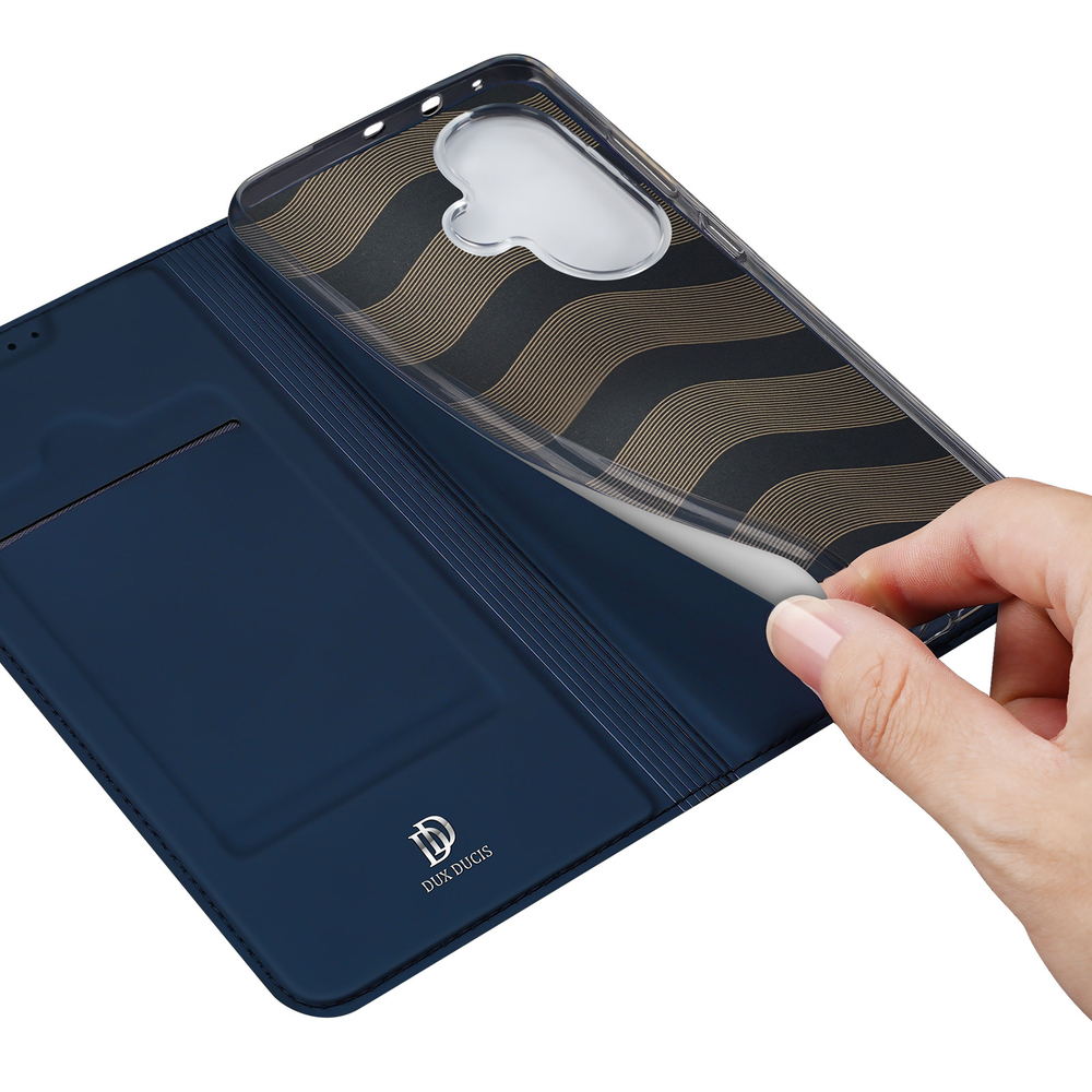 Чехол книжка из кожи синего цвета для OnePlus Nord CE3 и OPPO K11, серия Skin Pro Series от Dux Ducis