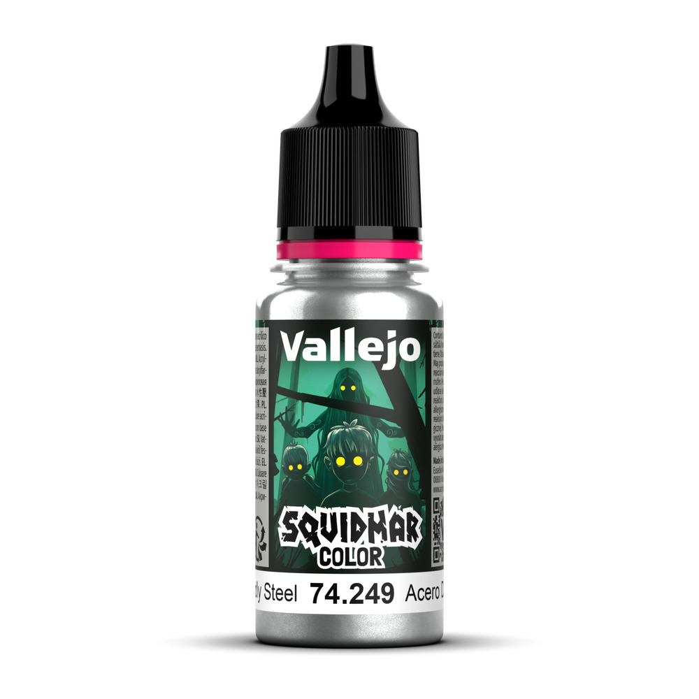 Vallejo Squidmar Color Godly Steel — акриловая краска металлик, 18 мл (74.249)