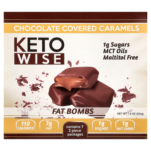 Keto Wise, Fat Bombs, карамель в шоколаде, 7 упаковок по 32 г