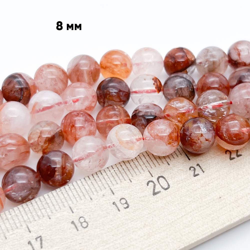 Кварц с включениями, диаметр 8,4-8,6 мм, цена за 11 шт (1/4 нити)