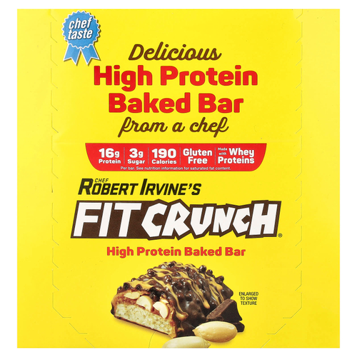 FITCRUNCH, Запеченный батончик с высоким содержанием протеина, шоколад и арахисовая паста, 9 батончиков, 46 г (1,62 унции)