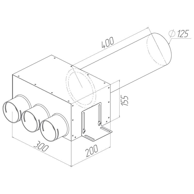 Присоединительная коробка VPDL 125/75×3 на 3 выхода (L=400), прямая круглая