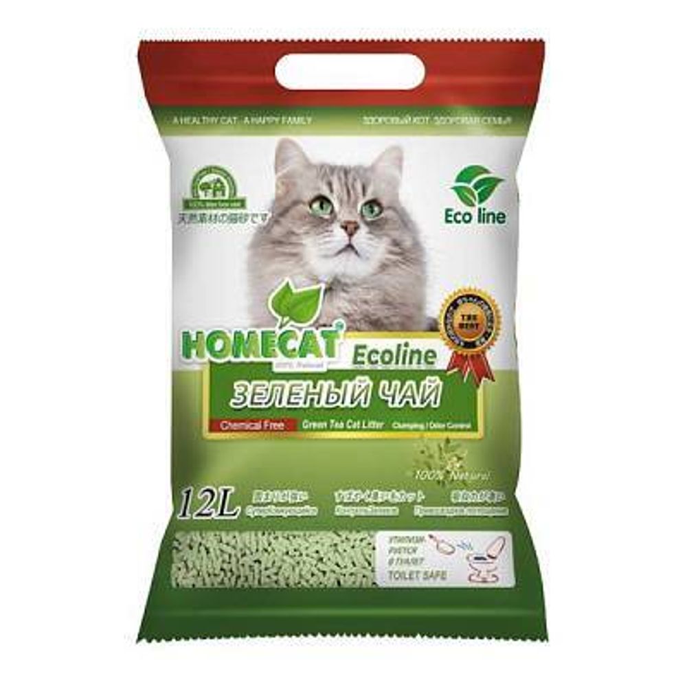 Комкующийся наполнитель HOMECAT «Эколайн» для кошачьих туалетов зеленый чай 12 л Комкующийся наполнитель HOMECAT «Эколайн» для кошачьих туалетов зеленый чай 12 л