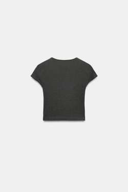 ZARA УКОРОЧЕННАЯ ФУТБОЛКА С КОРОТКИМИ РУКАВАМИ, АНТРАЦИТОВО-СЕРЫЙ