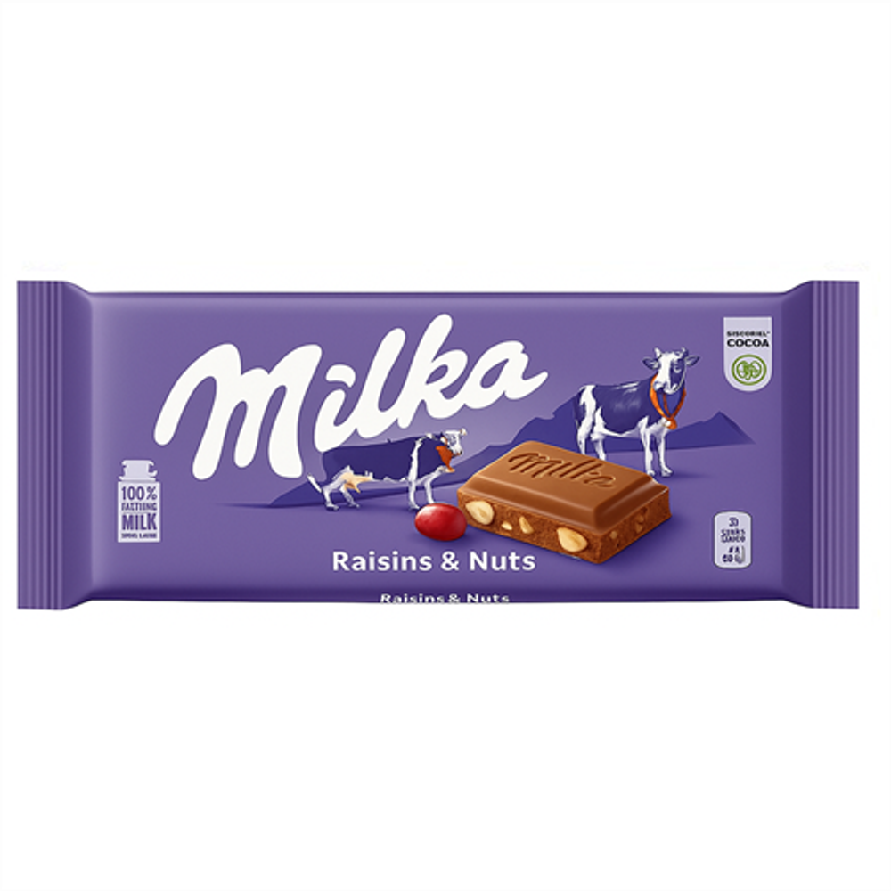 MILKA шок плитка  90гр Raisin&Nut (Милка Изюм с фундуком) (23)