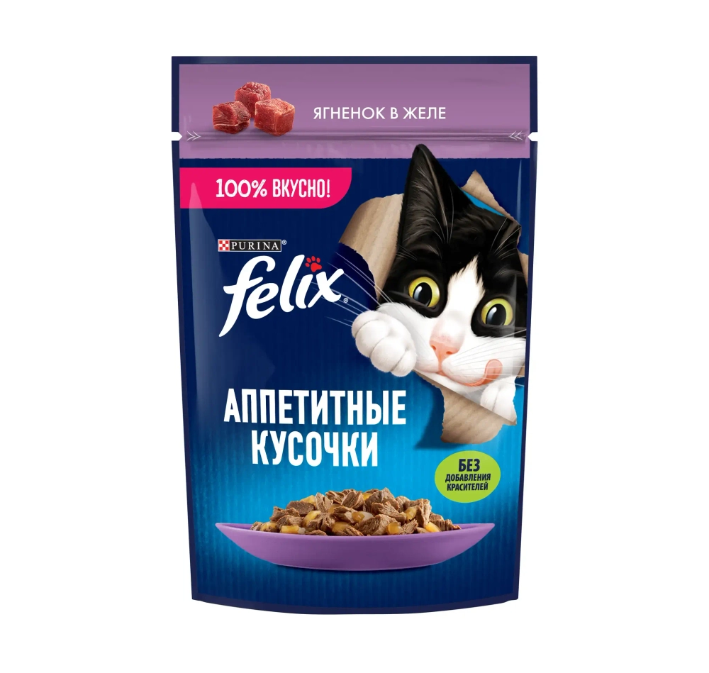 Желе Ягнёнок, 75г влажный корм для кошек Felix