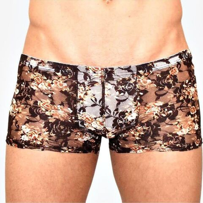 Мужские сетчатые боксеры с бежевыми розами Rose Boxer (Размер: M) (Цвет: черный)
