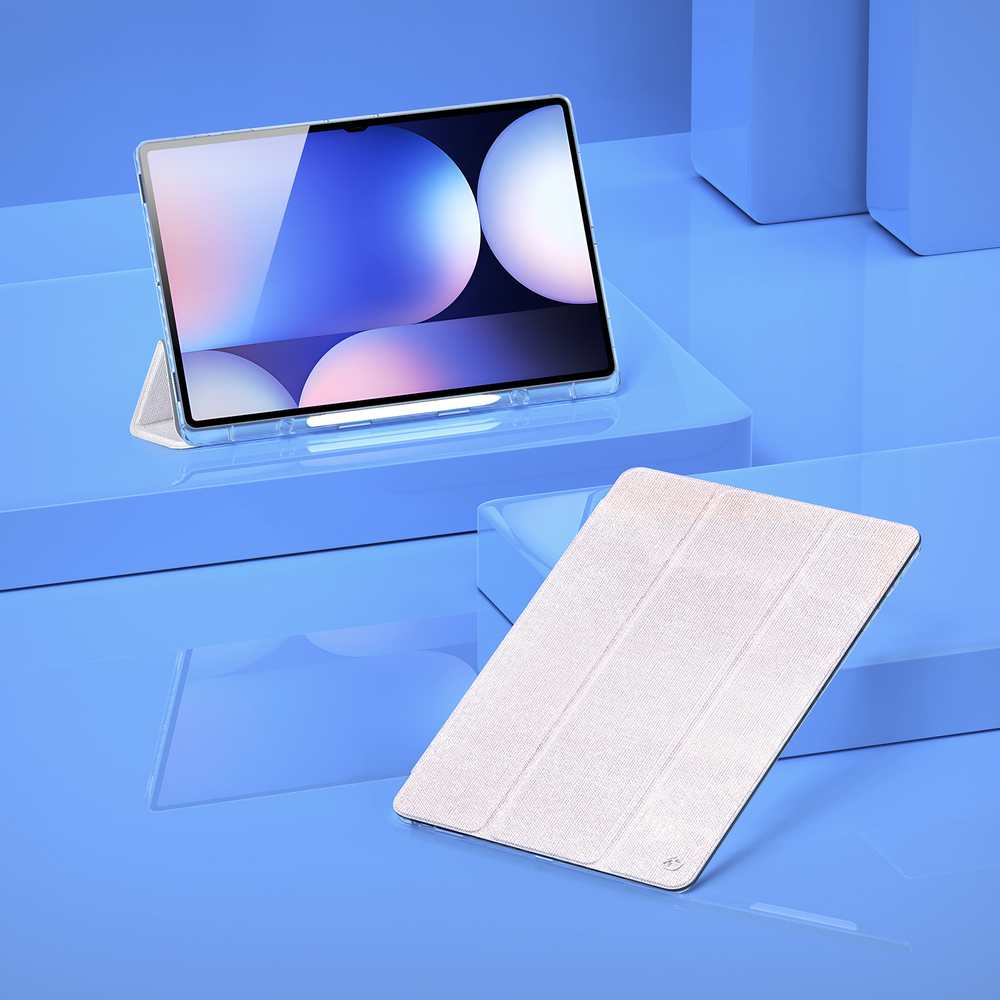 Чехол книжка розового цвета от Dux Ducis для Samsung Galaxy Tab S9 Ultra, Tab S10 Ultra и Tab S8 Ultra, серия Unid Series Case, с держателем стилуса и функцией автоматического перехода в спящий режим